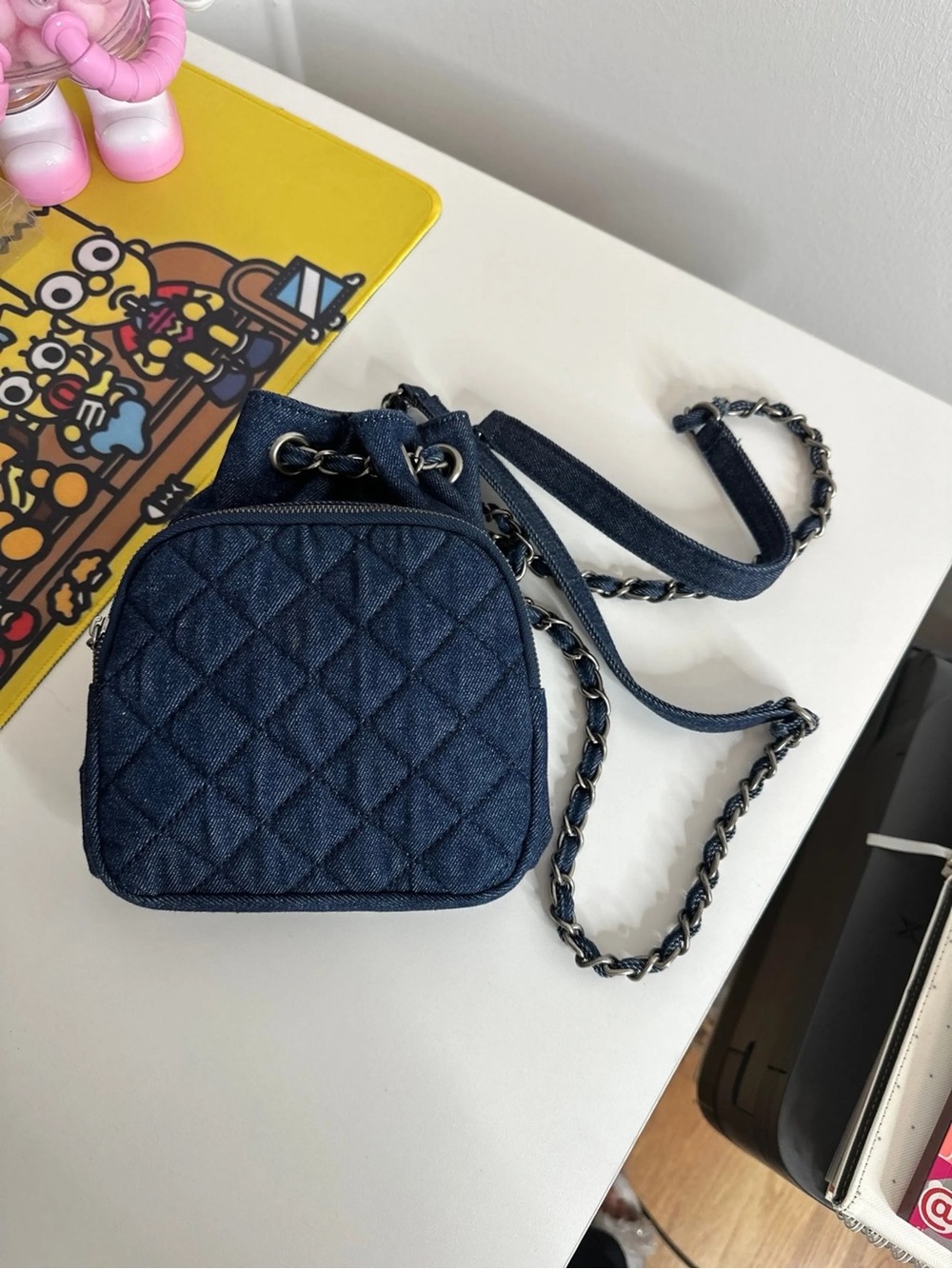 Zara Quilted Denim Mini Crossbody Bag in Navy